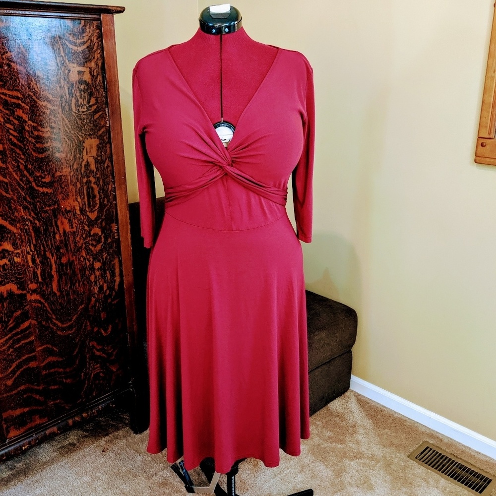 Burgundy red venus long sleeve A line dress